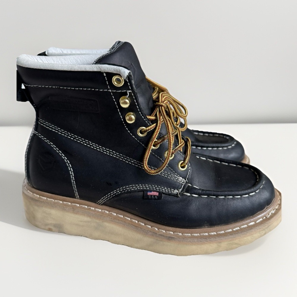 SUREWAY 6" Wedge Moc Toe Work Boots Soft Toe, Full-Grain Mens 7 Women 9 EU 40